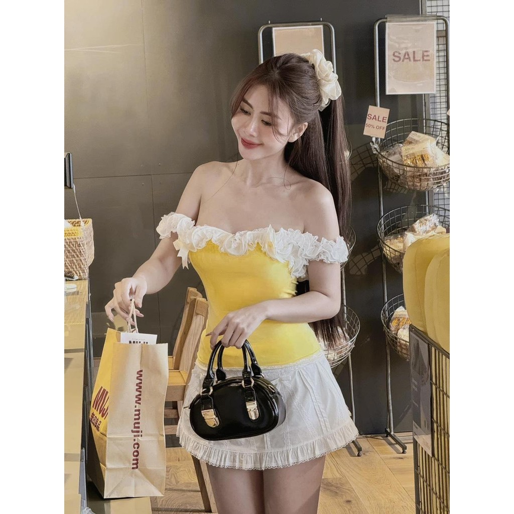 Set áo thun cuộn bèo chân váy TKCC ASHYLEY
