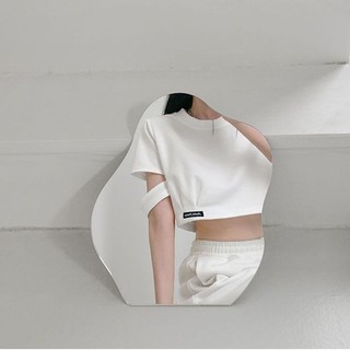 Jiashuchen Mở Áo Thun Nữ Tay Ngắn Mùa Hè Cao Tay Ngắn Crop Áo Sơ Mi Nhỏ Xếp Ly Thiết Kế Cảm Giác Cotton Nguyên Chất Top
