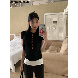 JINSHIHUI áo phông áo thun nữ croptop baby tee Korean INS Minimalist thời trang WMJ2450VTO 22Z240527