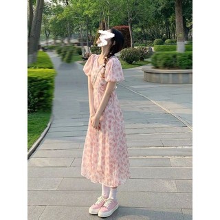 Váy tình yêu đầu tiên cổ tích tay bong bóng váy hoa hồng mùa hè