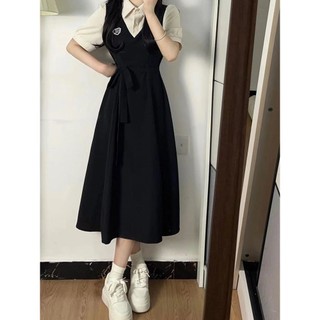 Váy Liền Khí Chất Cao Cấp Cổ Polo Giả Hai Chiếc Cổ Điển Phong Cách Học Đường Mẫu Mới Mùa Hè Váy Chữ A Tôn Dáng