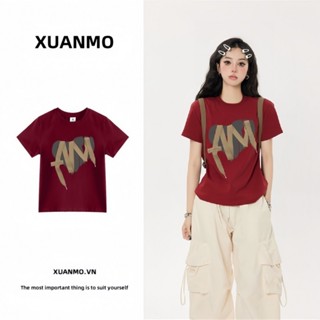  XUANMO Local brand Áo baby tee Áo Thun ôm body Áo y2k 100% cotton Áo thun ngắn tay vai chính hãng dành cho nữ 2024 Phong cách mới Mùa hè phong cách Mỹ Slim-fit Slimmer 