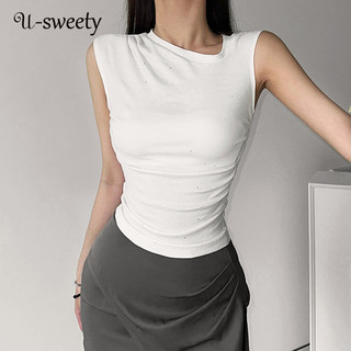 U-sweety Nữ 2024 Màu Trơn Slim Fit Thời Trang Cổ Tròn Không Tay Top