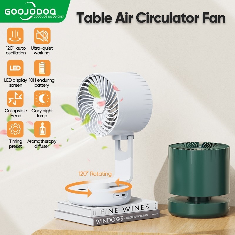 GOOJODOQ Quạt bàn tuần hoàn không khí tốc độ cao GOOJODEQ Pin lâu trôi Máy khuếch tán hương liệu Thiết kế có thể gập lại Xoay được