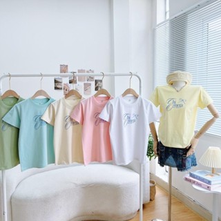 Áo thun baby tee Omega nơ xanh màu basic dễ thương chất cotton 2 chiều co giãn, áo phông form vừa người có size