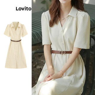 Đầm Lovito có nút màu trơn phong cách thường ngày cho nữ LNE51427