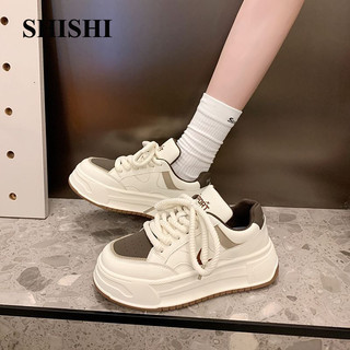 Giày thể thao màu trắng thời trang mùa thu SHISHI 2024 Phong cách cổ điển Phong cách nữ