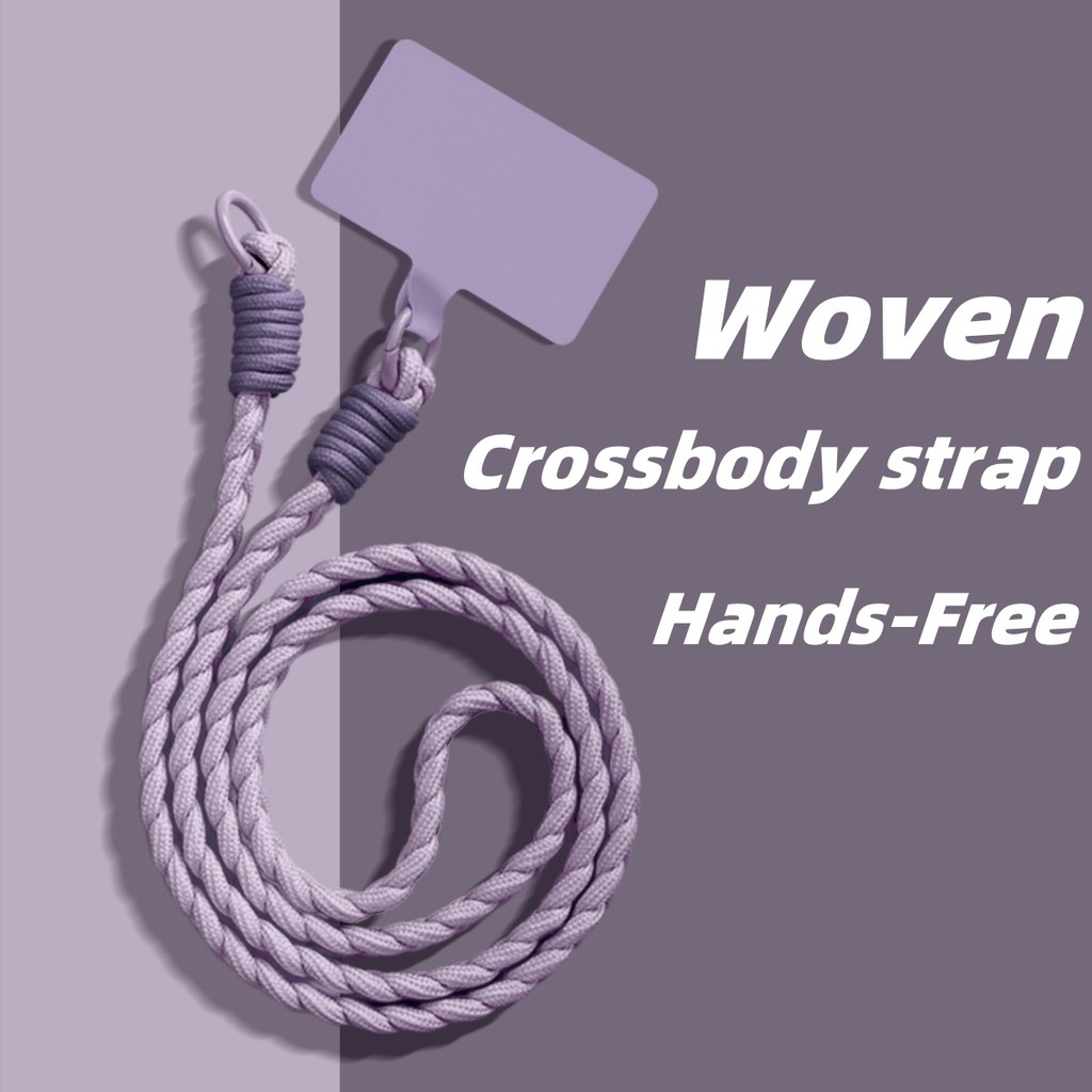 Dây buộc ngắn bện mới Dây buộc điện thoại dây đeo cổ tay đeo chéo dây đeo dài cho vỏ iphone dây buộc màu tím