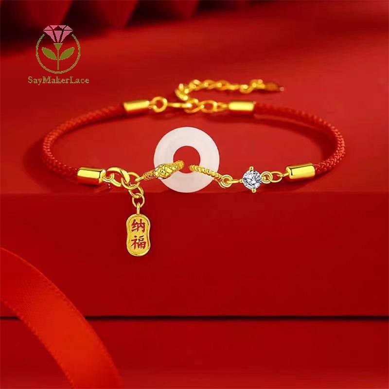 [Saymakerlace] Vòng tay mặt dây chuyền rắn dây màu đỏ may mắn thời trang dành cho nữ Vòng tay bện hình cung hoàng đạo Trung Quốc Quà tặng năm mới