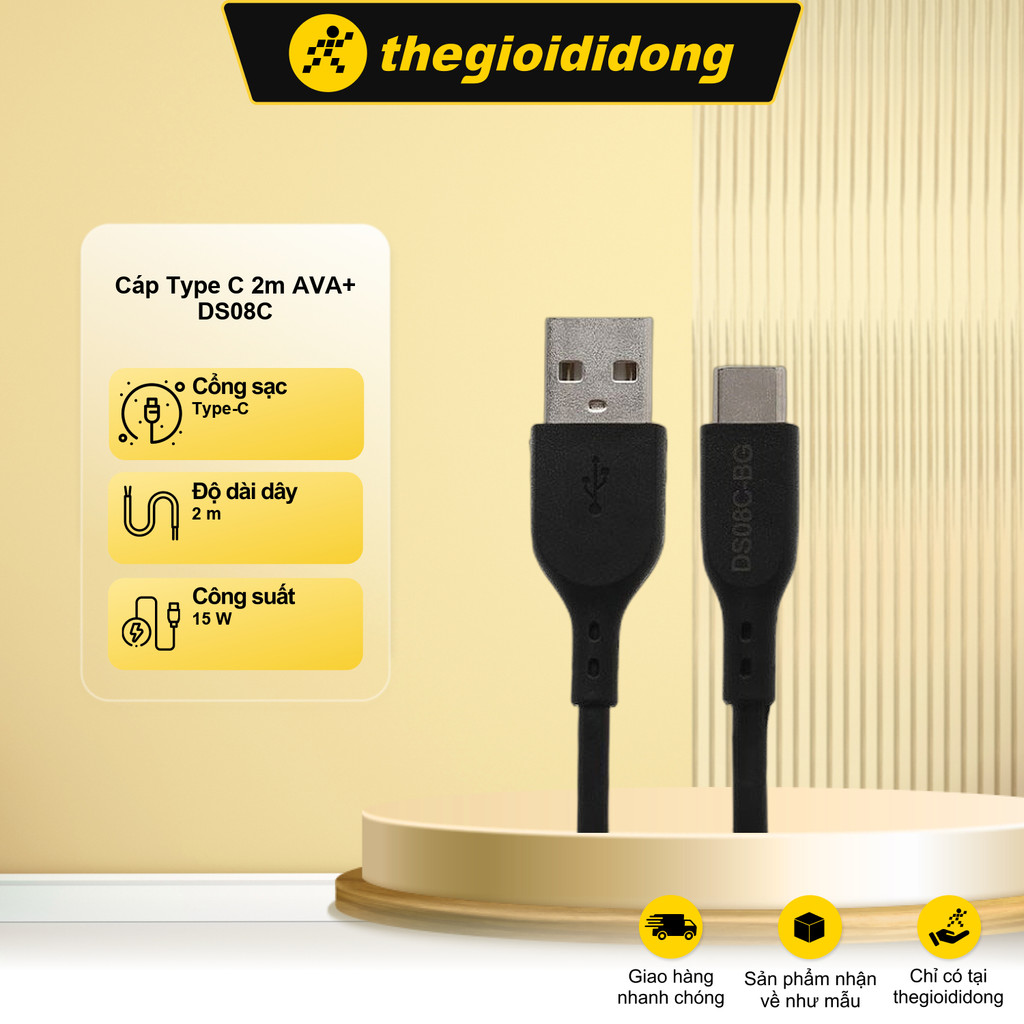 Cáp Type C 2m AVA+ DS08C dây cáp dài đến 2m