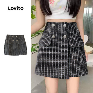 Chân váy nữ Lovito túi nút Gingham thanh lịch LNA77695