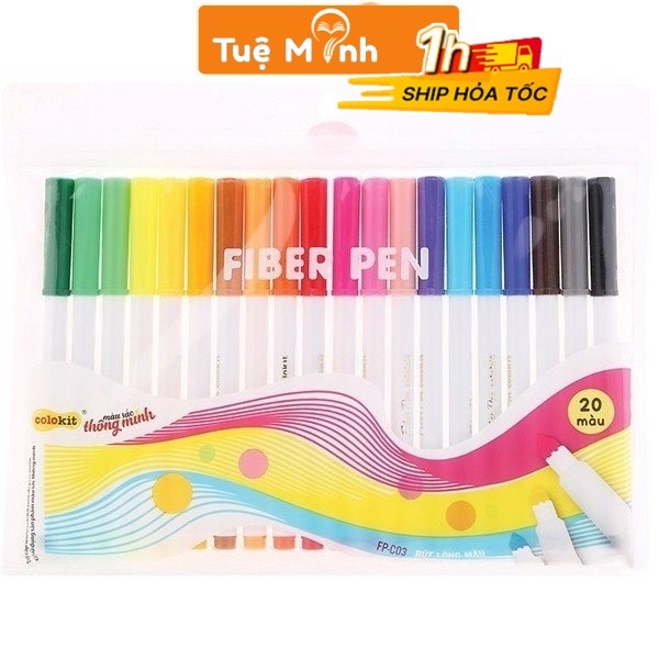 Bút lông màu Fiber Pen 20 màu Colokit bút viết Calligraphy VPP Tuệ Minh, Hán Tự viết nét thanh nét đ