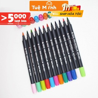 Bút brush 2 đầu nhiều màu: 1 đầu lông mềm + 1 đầu bút dạ fine cứng B01 bút viết calligraphy, tiêu đề
