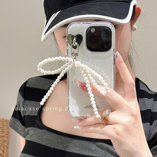 Nơ ngọc trai hoa mùa xuân hè Huiwanju phù hợp với vỏ điện thoại di động iPhone16promax ip13 mới 15 14pro có mặt dây chuyền Vỏ điện thoại di động chống rơi hai lớp 16pro