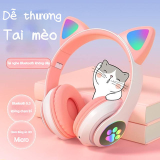 Tai nghe tai mèo kết nối bluetooth dễ thương - tai nghe bluetooth cho nam nữ dễ thương, tai nghe không dây kết nối snt28