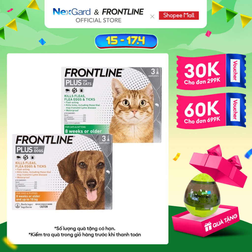 [Combo 2 hộp] Frontline Plus - Tuýp nhỏ gáy phòng & trị ve, rận, bọ (trứng, ấu trùng, con trưởng thành) cho Chó - Mèo