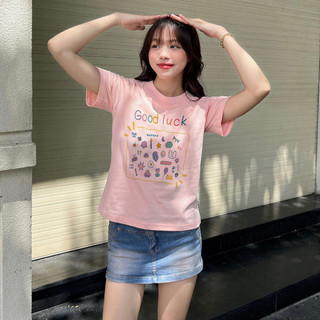 Áo Thun Baby Tee Nữ PINKSTORE29 Cổ Tròn In Hình Icon Good Luck A51080