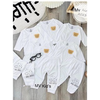 Bộ khuy chéo bé trai bé gái gấu nâu, Bộ thun lạnh dài tay cho bé sơ sinh