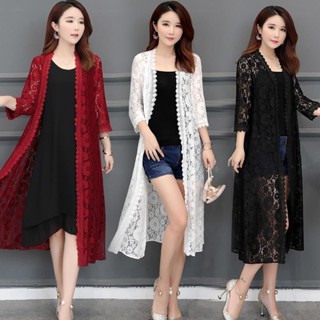 Áo len Cardigan ren giữa chiều dài mùa hè lưới chống nắng Quần áo nữ