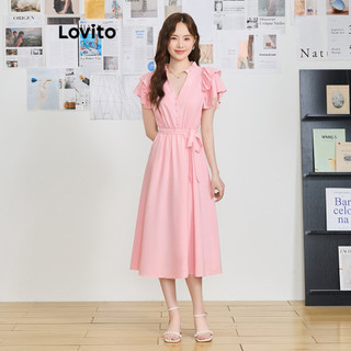 Đầm Lovito có thắt lưng cài nút màu trơn phong cách thường ngày cho nữ L83EN377