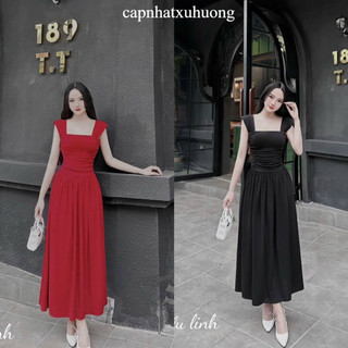 Đầm váy nữ tăm lạnh cổ trụ nhún sườn dáng xòe xinh xắn thích hợp mặc đi chơi, dự tiệc 2 màu basic capnhatxuhuong