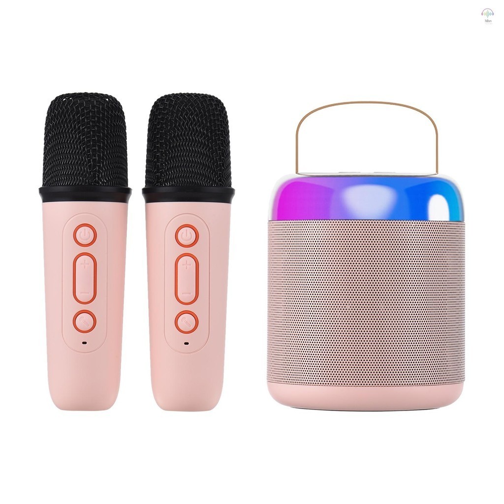 Hilivn) Bộ micro di động &amp; hộp âm thanh Máy Karaoke Mini Loa BT với 2 micrô Loa không dây ngoài trời tại nhà Hộp thoại có thể sạc lại &amp; Mic cầm tay Karaoke Mic Sp
