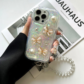 Thời Trang Lấp Lánh Bướm Lấp Lánh Ngọc Trai Keo Pueplr Ốp Lưng Có Vòng Tay Cho Iphone 15 14 13 11 12 Pro Max Silicon Mềm Bảo Vệ Chống Sốc 7 8 Plus X Xs Xr Xsmax