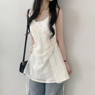 Hàn Quốc Sang Trọng Ren Khâu Sling Áo Sơ Mi Nhỏ Nữ Lớp Gạc Váy Overskirt Bên Trong Đáy Váy