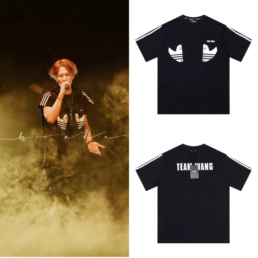 Buổi hòa nhạc Team Wang Jackson Wang với áo thun ngắn tay Cotton màu đen ba sọc