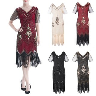 Trang Phục Nữ Đầm S-2XL Kim Sa Lấp Lánh Hạt Tay Ngắn Viền Quá Khổ