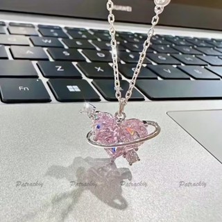 🌈Patrackiy✨Dây Chuyền Mặt Trái Tim Đính Đá Kim Cương Màu Hồng Thời Trang
