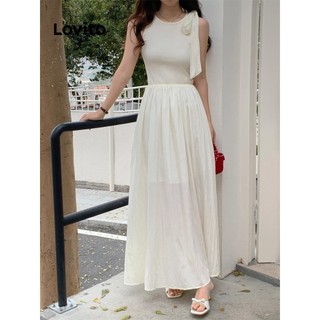 Đầm Lovito buộc dây màu trơn phong cách thường ngày cho nữ LNE56141