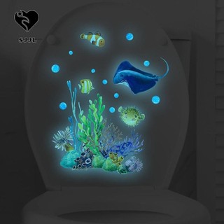 Miếng Dán Vệ Sinh, Phát Sáng Trong Bóng Tối Dưới Nước Động Vật Cá San Hô WC Nắp Vệ Sinh Decal, Dán Tường Dạ Quang Chống Thấm Nước Tự Dính Vỏ Vệ Sinh Miếng Dán Phòng Tắm