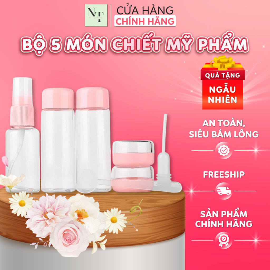 Bộ Chiết Mỹ Phẩm Du Lịch 5 Món NT WAXING Nhỏ Gọn, Tiện Lợi Kèm Túi Zip Siêu Xinh - 4002