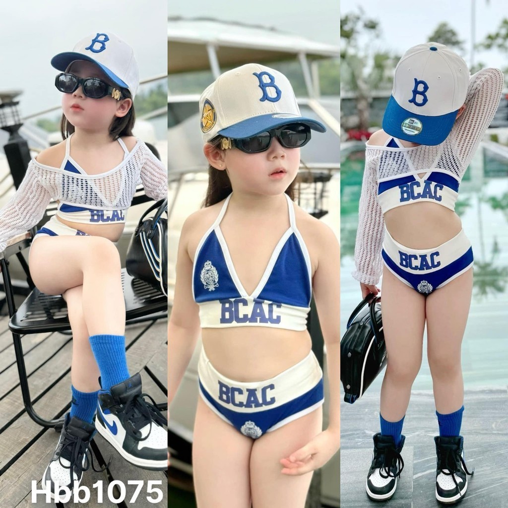 Đồ bơi bé gái, sét 3 chi tiết ( bộ bikini 2 mảnh + áo lưới ) cho bé từ 10-28kg