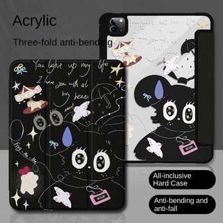 Ốp lưng ipad acrylic cho ipad air4 air5 10.9 gen9 gen8 gen7 2020 / 2021 pro11 big eyed graffiti mèo có bút đựng ipad