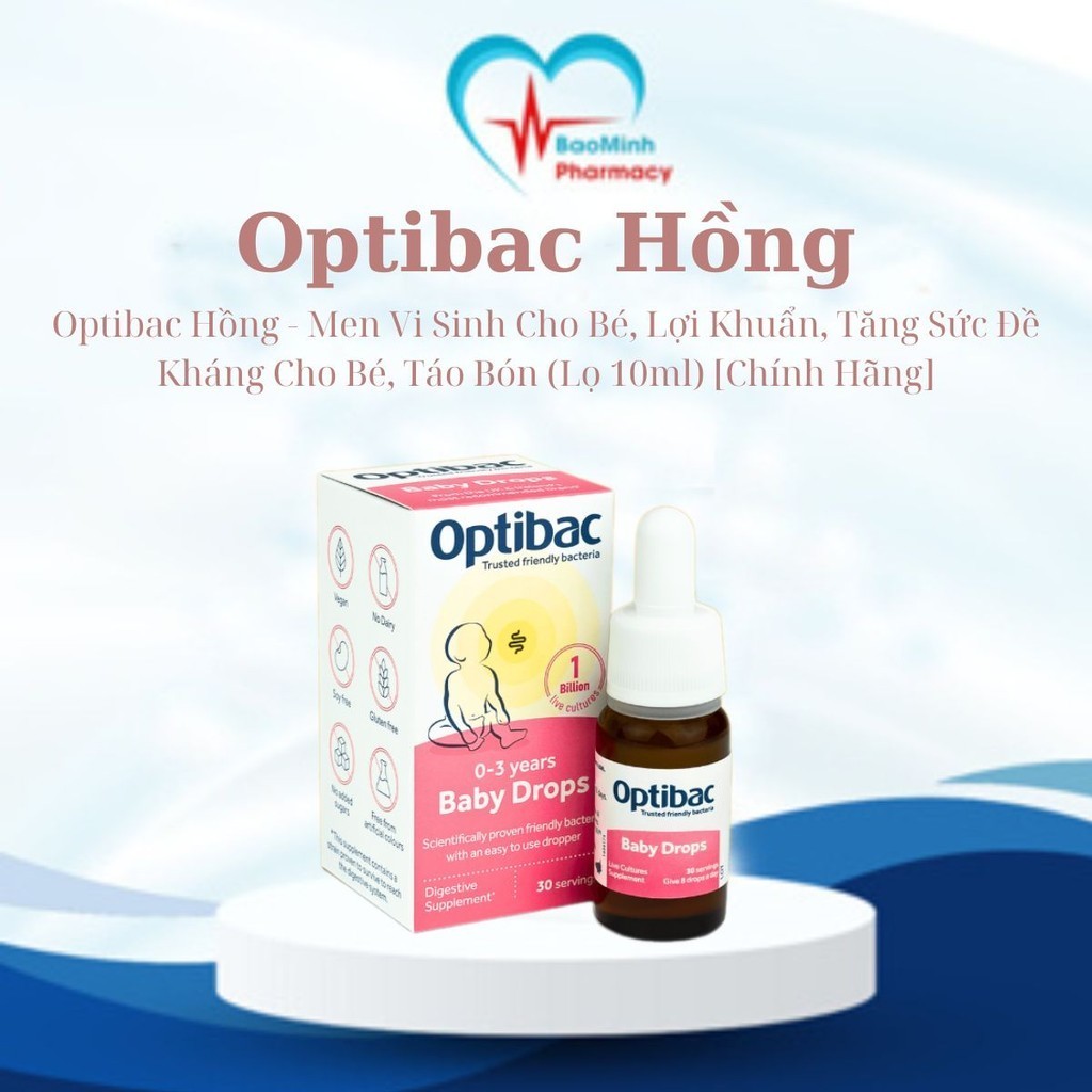 Optibac Hồng - Men Vi Sinh Cho Bé, Lợi Khuẩn, Tăng Sức Đề Kháng Cho Bé, Táo Bón (Lọ 10ml) [Chính Hãn