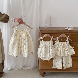 Bộ áo liền quần không tay dành cho trẻ em 2024 Phiên bản Hàn Quốc Bé gái Phong cách mùa hè Cotton Áo liền quần liền quần ngắn tay cạp cao Quần Short xù