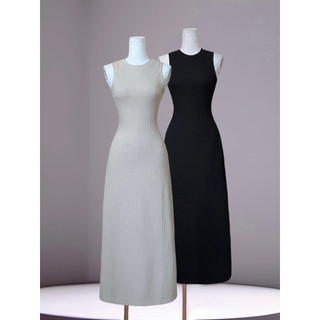 Đầm maxi thun gân cổ tròn kiểu basic thanh lịch