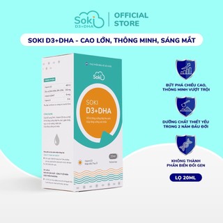 SOKI D3+DHA giúp trẻ hấp thu canxi, tăng chiều cao, phát triển trí não và thị lực lọ 20ml