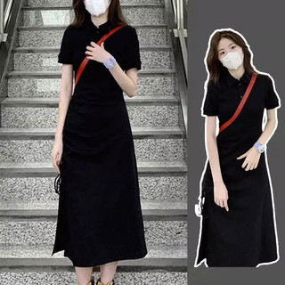 Phong Cách Pháp Cao Cấp Màu Đen Polo Thanh Lịch Đầm Mùa Hè Mới Quần Áo Nữ Giảm Béo