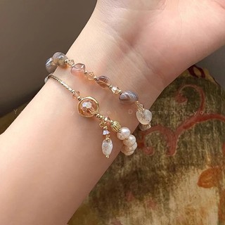 Ngọc Trai Hai Lớp Vòng Tay Pha Lê Nữ Ánh Sáng Sang Trọng Cao Cấp Retro Sang Trọng Đính Hạt Tay Trang Sức Thích Hợp Vòng Tay Tinh Tế 20009