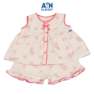 Bộ quần áo Ngắn bé gái họa tiết Dâu Xô Hồng muslin - AICDBGXZCKWJ - AIN Closet