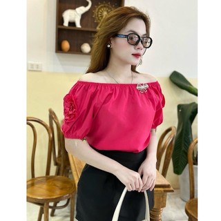 Áo sơmi thô trễ vai tay hoa tag đá siêu hot