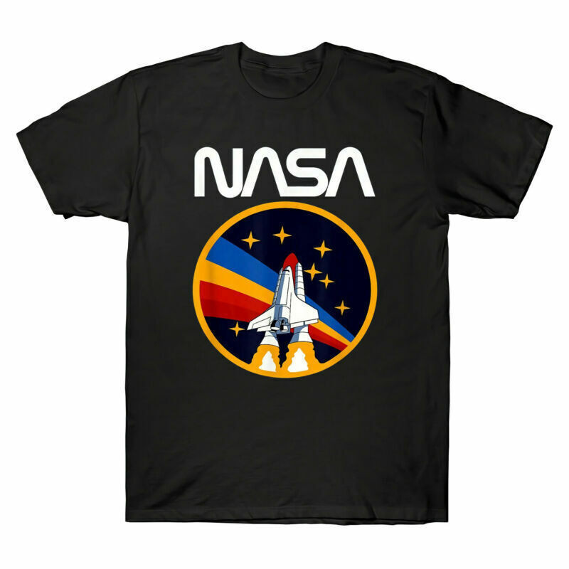 Cotton Vintage Đen Nam Tàu Con thoi Logo Usa Force Agency Áo thun Nasa Top Space