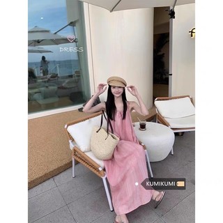 Yuewen Kỳ Nghỉ Smudge Hồng Sling Đầm Nữ Rời Chữ A Váy Ôm Hơn Nhìn Giữa