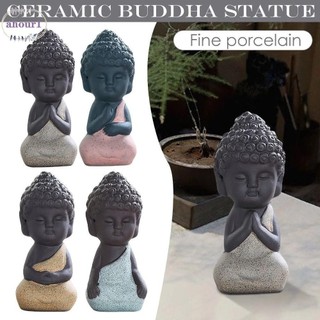 Ahour1 tượng phật gốm sứ, tượng phật nhỏ gốm sứ, dễ dàng sử dụng dễ thương sống động tay khắc nhỏ nhà sư trang trí sân vườn