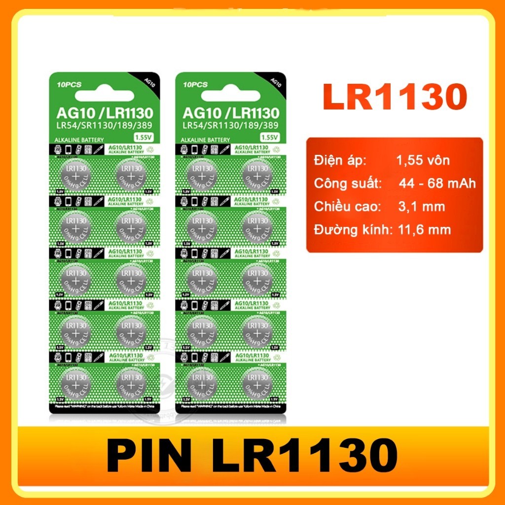 Pin Cúc Áo Vỉ 10 Viên (AG13 LR44) (AG10 LR1130)