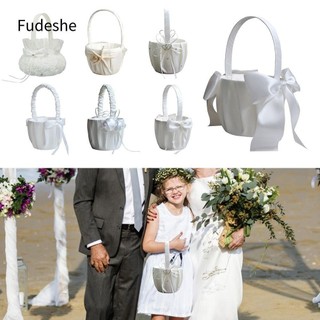 Fudeshe hoa cưới, Giỏ hoa nữ màu trắng lãng mạn 13 * 22cm, Đồ dùng dự tiệc ren lụa kỷ niệm Giỏ hoa cầm tay