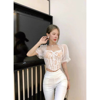 Gaeul store- áo ren hoa vai bồng kiểu trễ vai